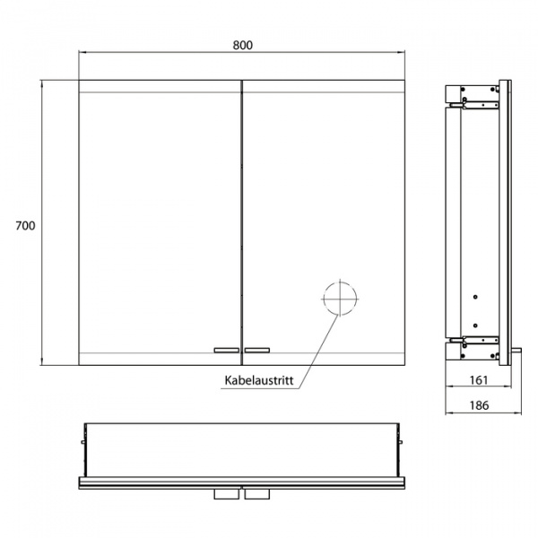 EMCO Evo Зеркальный шкаф 80xh70см с подсветкой, встраиваемый, 2 двери, 2 полки, розетка, цвет: черный