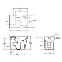 Azzurra Hera Унитаз напольный приставной 57х38х42 см, слив универсальный, безободковый, цвет: белый
