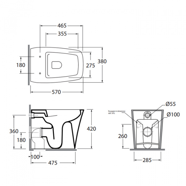 Azzurra Hera Унитаз напольный приставной 57х38х42 см, слив универсальный, безободковый, цвет: белый