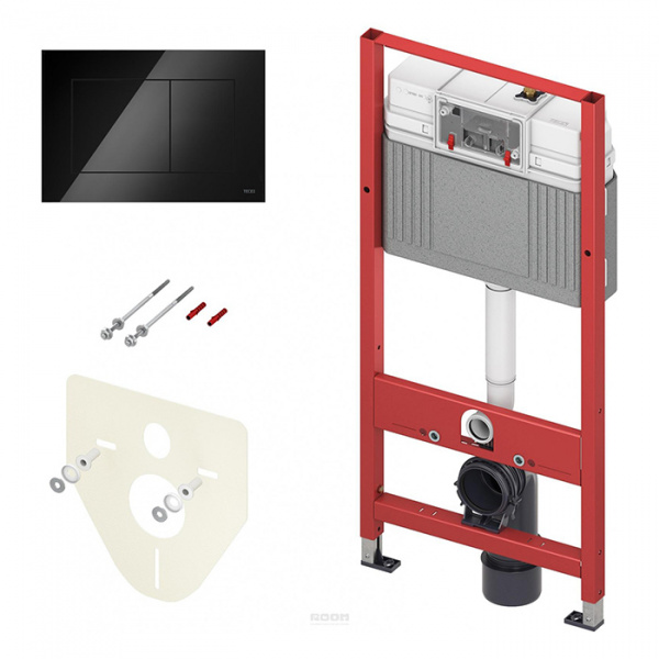 TECEbase Система инсталляции для унитазов 4 в 1 с кнопкой смыва черный глянцевый, крепежом и звукоизоляцией
