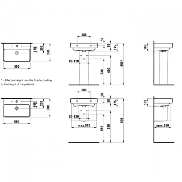 Laufen Pro S Раковина 55х38х9,5см., подвесная/накладная без отв., цвет: белый
