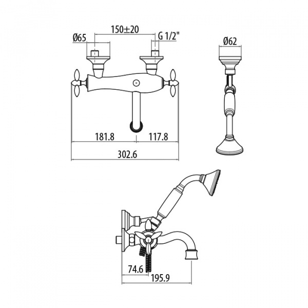 Gattoni Timor Смеситель для ванны с лейкой и шлангом, цвет: хром