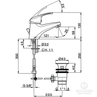 HUBER Baccarat Смеситель однорычажный для раковины на 1 отверстие с донным клапаном, цвет: хром