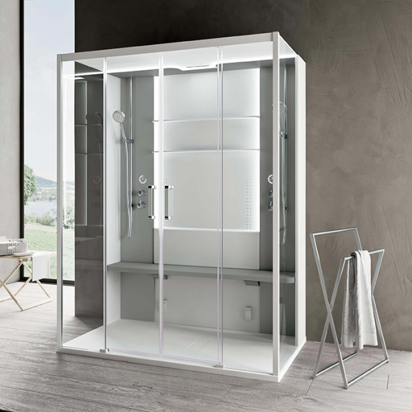 Novellini Skill DUAL Душевая кабина 160х97х219cм., пристенная, Sx, поддон 12.5см., стекло, цвет: белый глянц/Light grey