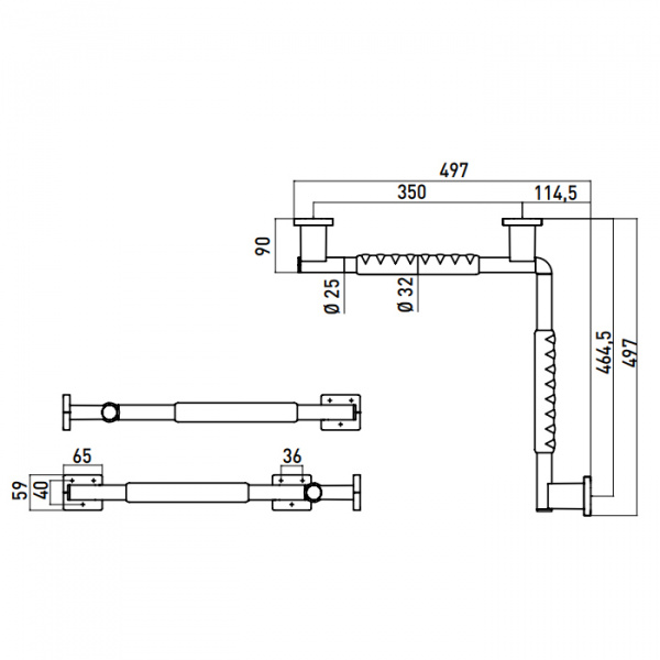 EMCO System2 Поручень, изогнутый, корпус черный, правый, 497x497мм, подвесной, цвет: хром