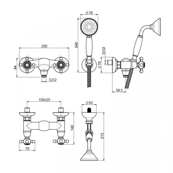 Carlo Frattini Elizabeth, Смеситель для душа с душевым комплектом, цвет: Хром