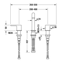 Duravit C.1 Смеситель для раковины, 3 отв., с донным клапаном, излив 160мм, цвет: хром