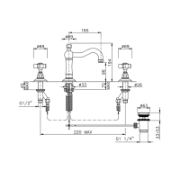 Nicolazzi Dames Anglaises Смеситель для раковины на 3 отверстия, с донным клапаном, излив: 165мм, цвет: хром