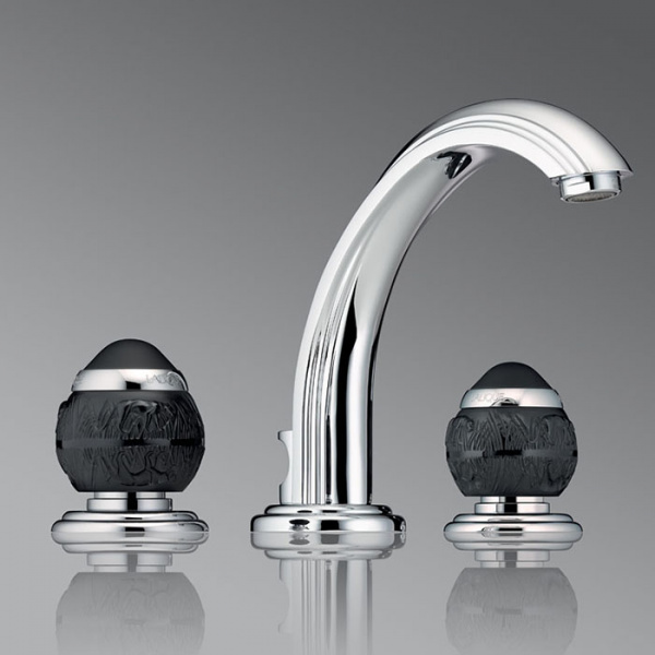 THG Panthere Cristal noir Смеситель для раковины, 3 отв., цвет: хром/черный хрусталь