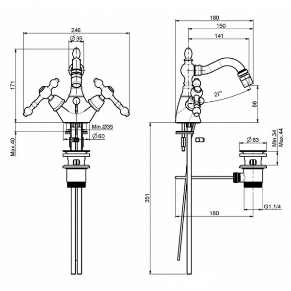 Carlo Frattini Epoque, Смеситель на биде на 1 отверстие с вращающимся изливом, цвет: Хром