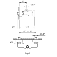 Nicolazzi Jungfrau Смеситель для душа на 2 отверстия, настенный, вывод сверху 3/4&quot, цвет: хром