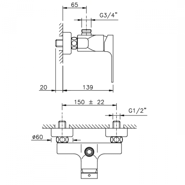 Nicolazzi Jungfrau Смеситель для душа на 2 отверстия, настенный, вывод сверху 3/4&quot, цвет: хром