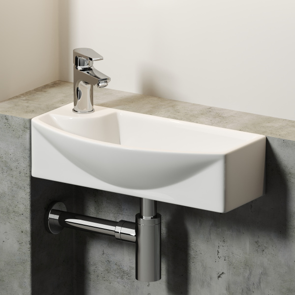 Умывальник подвесной прямоугольный с крепежом (чаша справа, отверстие под смеситель слева) Element 455*220*130мм Ceramica Nova белый 