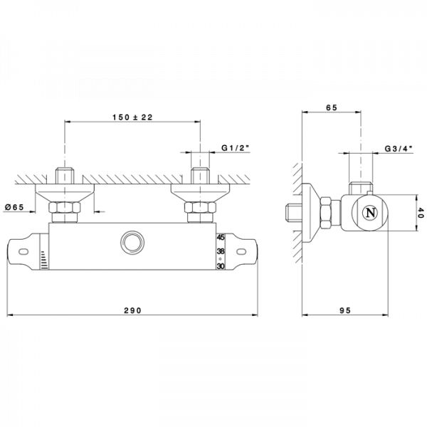 Nicolazzi Termostatico Смеситель термостатический для душевой стойки, цвет: хром
