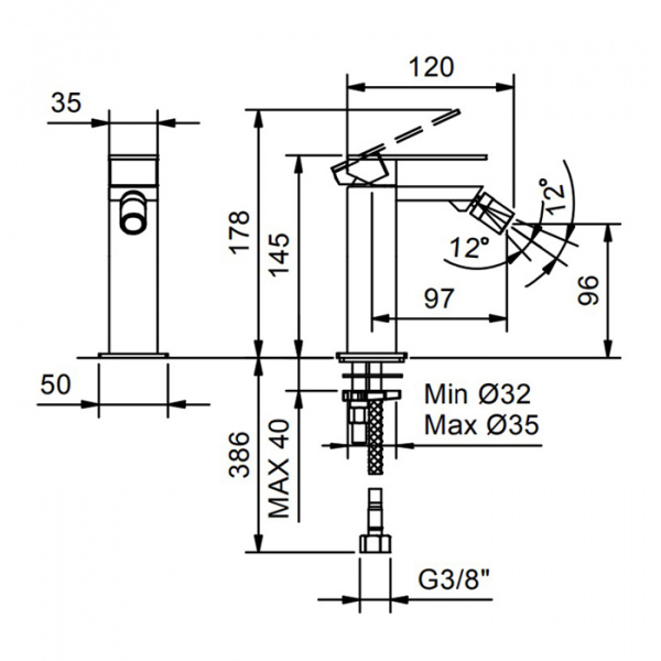Fantini Mint Смеситель для биде, 1 отверстие, цвет: нержавеющая сталь