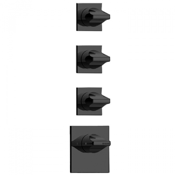 Bossini Apice Смеситель для душа встраиваемый, термостатический, 3 запорных вентиля, внешняя часть, цвет черный матовый