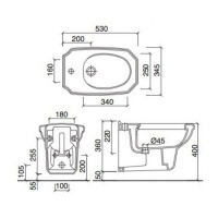 Sbordoni Romana Биде подвесное 34.5х53см, с внешн. подачей воды, 1 отверстие для смесителя, белое/отверстие бронза