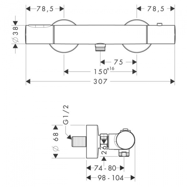 AXOR Citterio M, Термостат для душа, ВМ, цвет: хром