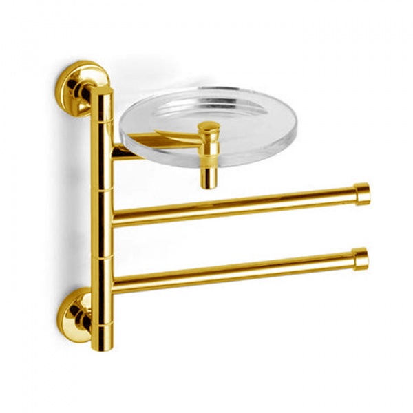Bertocci Cinquecento Полотенцедержатель поворотный, двойной 23 см с мыльницей, подвесной, цвет: золото матовое