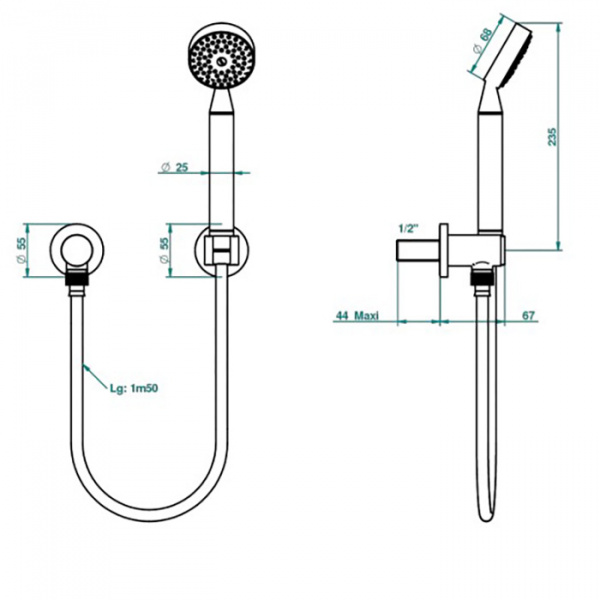 THG Island Душевой комплект с ручным душем, держатель, подвод воды и шланг 1500 мм., цвет: Soft gold