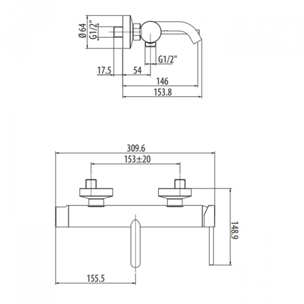 Gattoni Circle Two Смеситель для ванны, цвет: хром