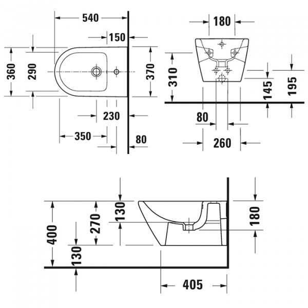 Duravit D-Neo Биде подвесное 37x54 см, с переливом, без отв., цвет: белый