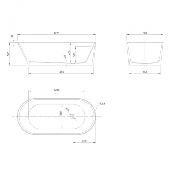 KNIEF Pearl Ванна отдельностоящая овальная 172x81x50см со сливом