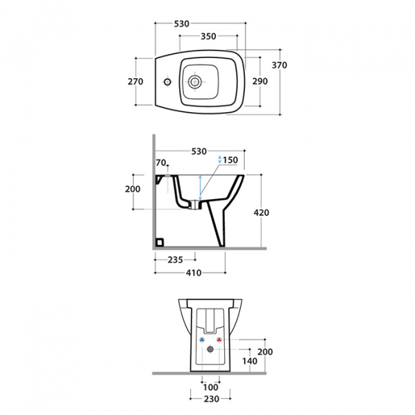 Globo Daily Биде напольное пристенное 53*37х42см, с 1 отв. под смеситель, с креплением, цвет: белый