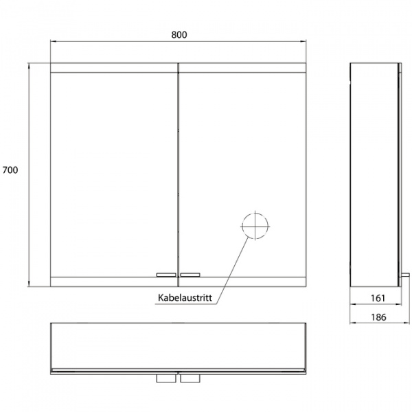 EMCO Evo Зеркальный шкаф 80xh70см с подсветкой, навесной, 2 двери, 2 полки, розетка, цвет: алюминий