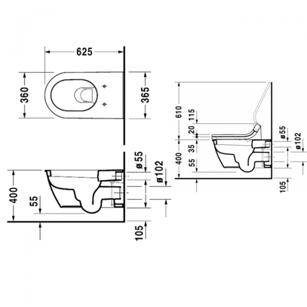 Duravit Darling New Унитаз подвесной с вертикальным смывом, вкл. крепление Durafix, объем: 4.5л, 37x62см, Цвет: Белый