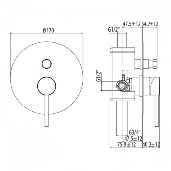 Gattoni Circle Two Смеситель встраиваемый с GBOX, на 2 выхода, цвет: Nero Opaco