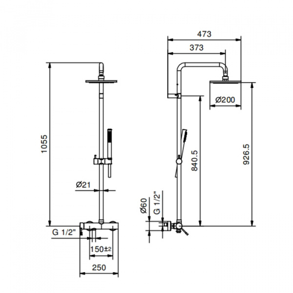 Fantini Nostromo Душевая стойка, с верхнем душем 20см., с ручным душем и смесителем, цвет: хром
