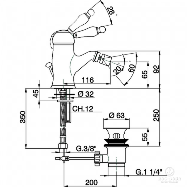 CISAL Arcana Empress Смеситель однорычажный для биде на 1 отверстие с донным клапаном, цвет: хром