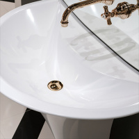 Devon&Devon Kalos Раковина 78.6х22.1х54.2 см, без отв., из WHITE TEC, с донным клапаном, с колонной, фурнитура светлое золото, цвет: белый