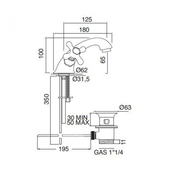 Sbordoni Etruria Смеситель для раковины на 1 отверстие, цвет: глянцевая латунь