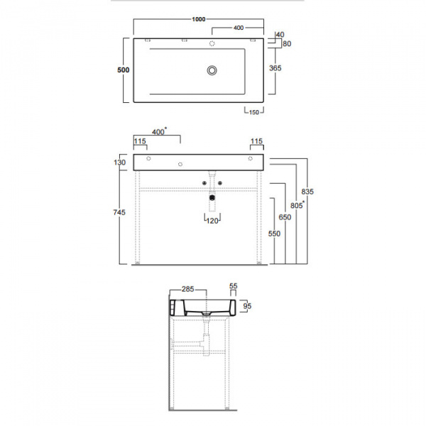 Simas Frozen Консоль 100х50см с 1 отв. выбитым вручную, цвет: белый/хром