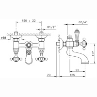 Nicolazzi Half Dome Смеситель для ванны на 2 отверстия, с переключателем ванна/душ, вывод сверху 3/4" (для душ. стойки), цвет: тёмная бронза