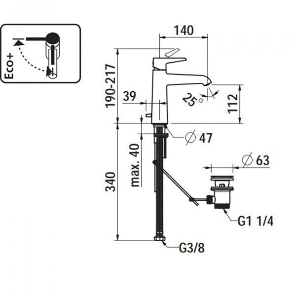Laufen VAL Смеситель для раковины, на 1 отв., с донным клапаном, излив 140мм, цвет: хром