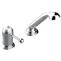 THG Marquise platinum decor Смеситель на борт ванны на 2 отв, однорычажный, без излива, с ручным душем, ручки белые, декор платина, цвет: хром