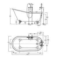 Simas Ванна чугунная 153х76xh76,5см с ножками, покрыта эмалью только внутри, со сливом-переливом и сифоном
