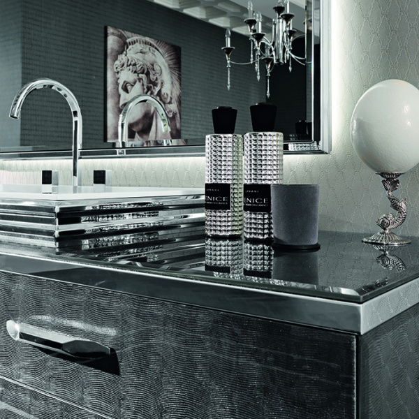 VITAGE milldue edition HILTON Комплект мебели с тумбой под раковину, раковиной ZURIGO81, зеркалом ZURIGO, 180 см, цвет: Alligator silver/сталь