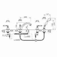 Nicolazzi Teide Смеситель на борт ванны, 4 отв., излив: 223 мм, с ручным душем, цвет: хром