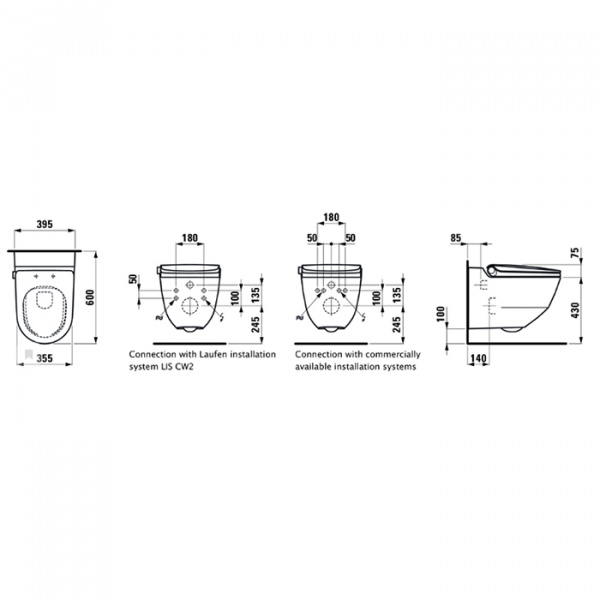 Laufen Cleanet Riva Унитаз-биде подвесной 60х39.5х40.5см, безободковый у с пультом дистанц. управления, с сиденьем, c покрытием LCC , цвет: белый