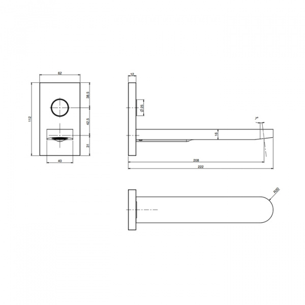 Carlo Frattini Switch Излив 208 мм. для ванны, настенный, с кнопкой открытия/закрытия воды, внешняя часть, цвет: золото