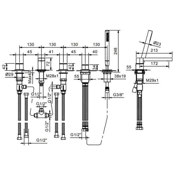 Fantini Mint Смеситель на борт ванны, цвет: нержавеющая сталь