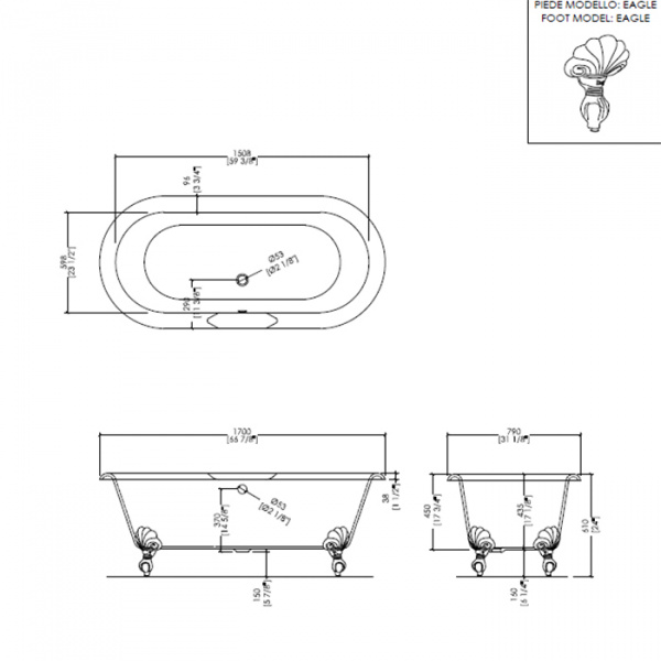 Devon&Devon Draycott Ванна чугунная отдельностоящая 170х79хh61см