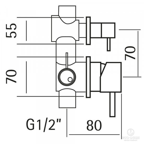 HUBER Lynox Встраиваемый смеситель для душа с переключателем на 2 выхода, нержавеющая сталь