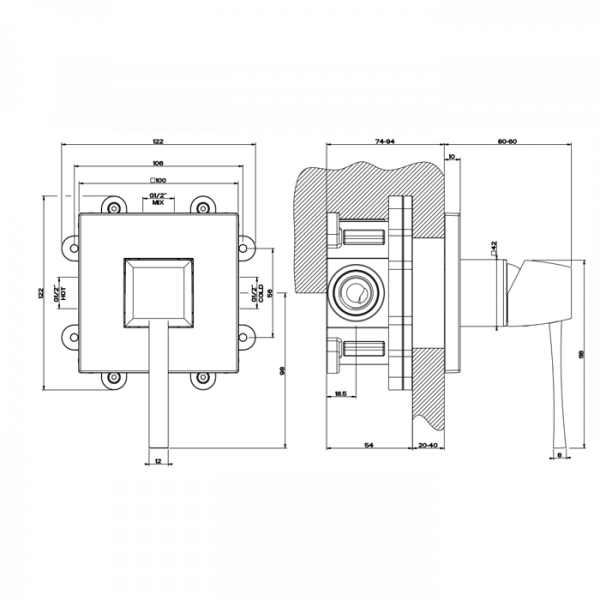 Gessi Mimi Встраиваемый однорычажный смеситель без излива, внешняя часть, цвет: хром