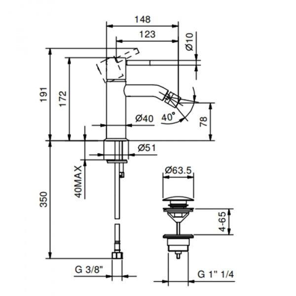 Fantini Nostromo Смеситель для биде, 1 отв., с донным клапаном, цвет: черный матовый