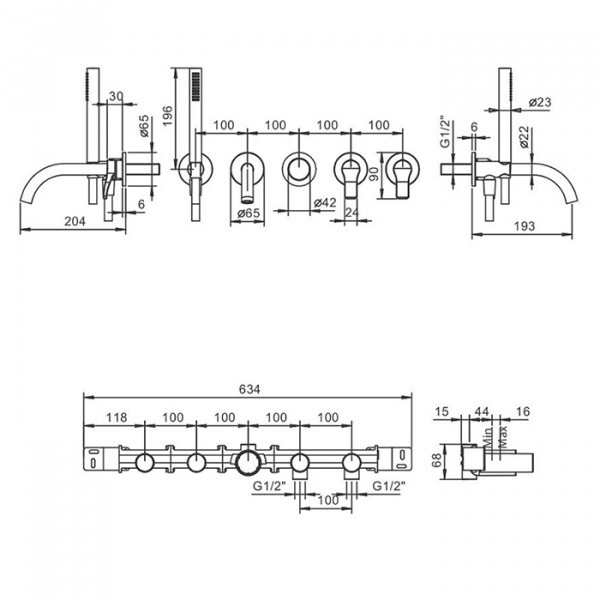 Fantini AL/23 Встроенный смеситель для ванны, излив: 190 мм, цвет: хром